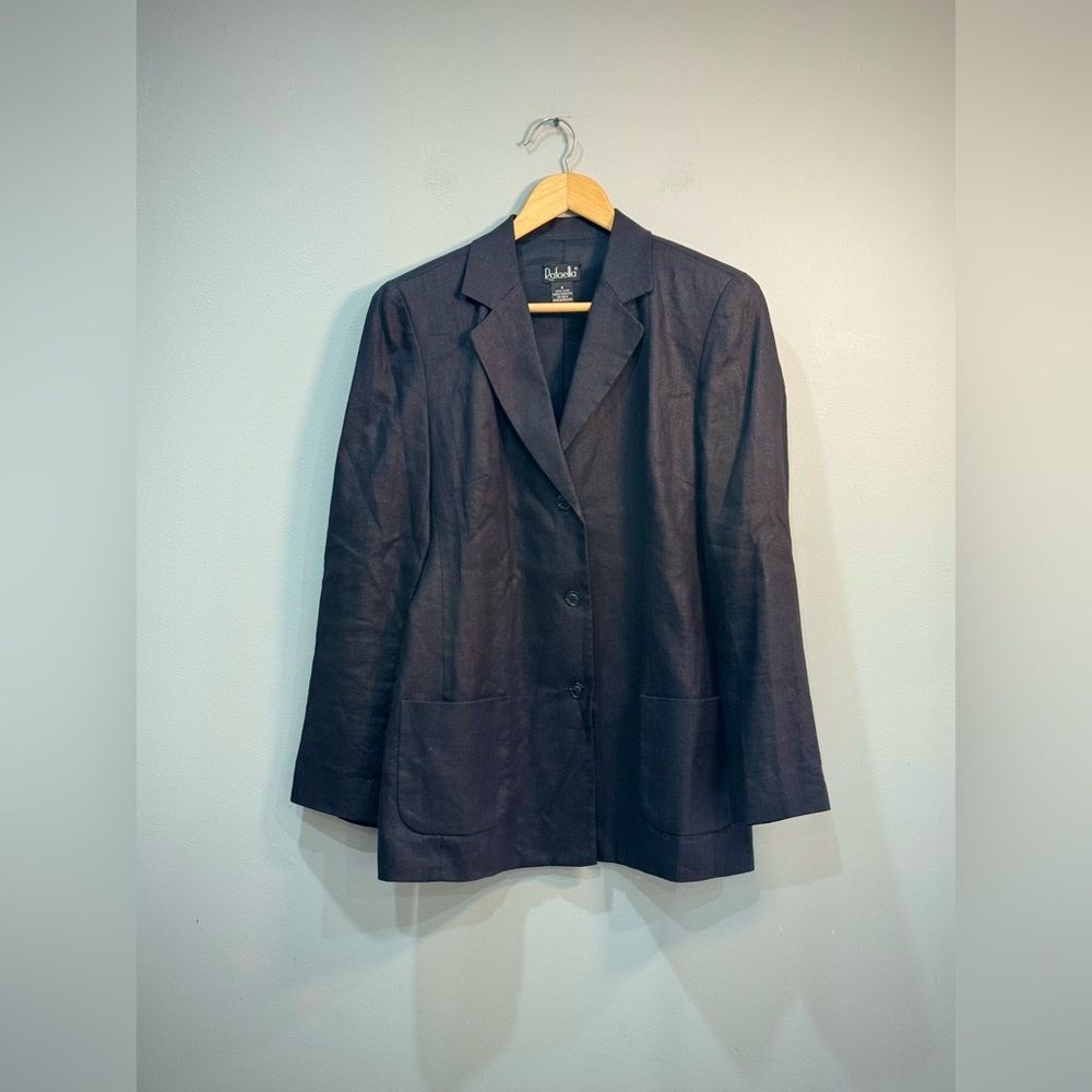Black Rafaella Linen Long Lightweight Blazer Size 8 EUC - Picture 3 of 5